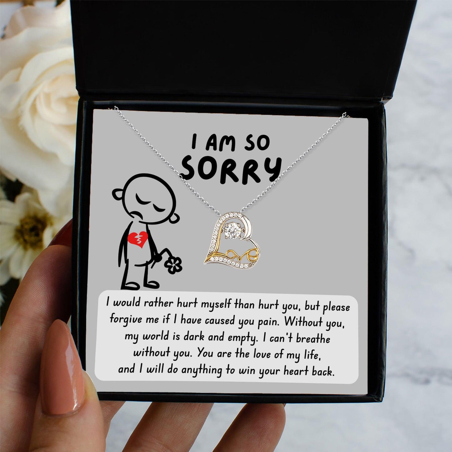 Apology Gift for Girlfriend, Wife, Soulmate - Sorry, Dark And Empty - Love Dancing Heart Pendant Necklace - Mallard Moon Gift Shop