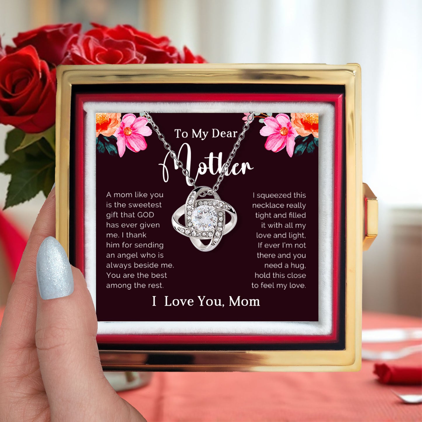 To My Dear Mother - The Bond We Share - Love Knot Necklace with Rose Gift Box