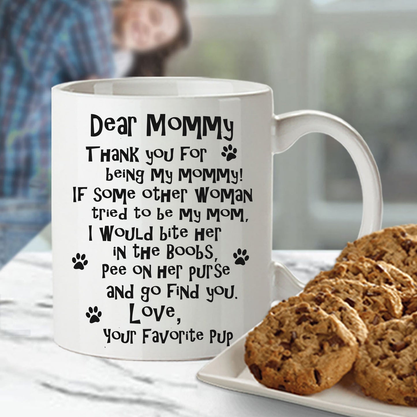 Funny Dog Mommy Mug - Coffee Mug, White with Colored Inside and Handle - Mallard Moon Gift Shop