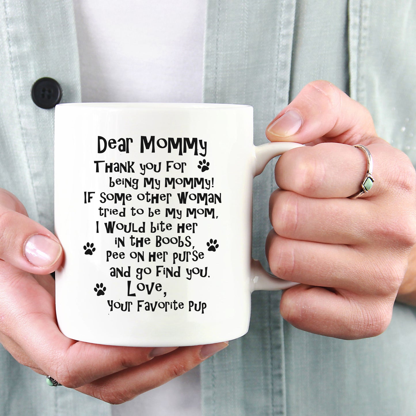 Funny Dog Mommy Mug - Coffee Mug, White with Colored Inside and Handle - Mallard Moon Gift Shop