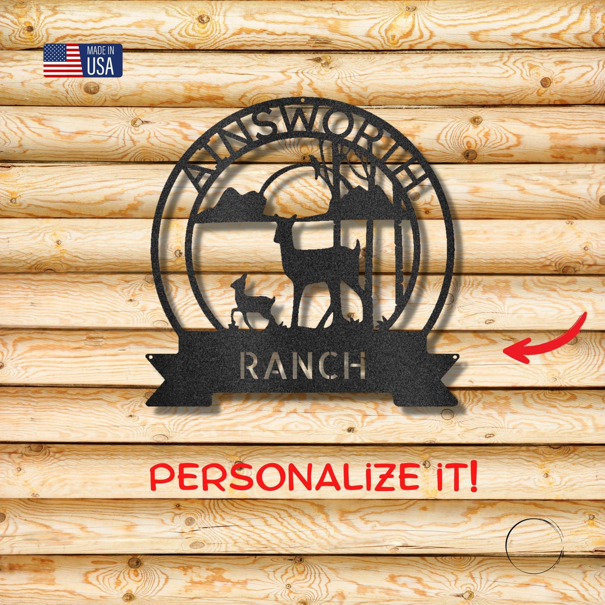 Deer in the Woods Custom Name Metal Art Wall Sign - Mallard Moon Gift Shop