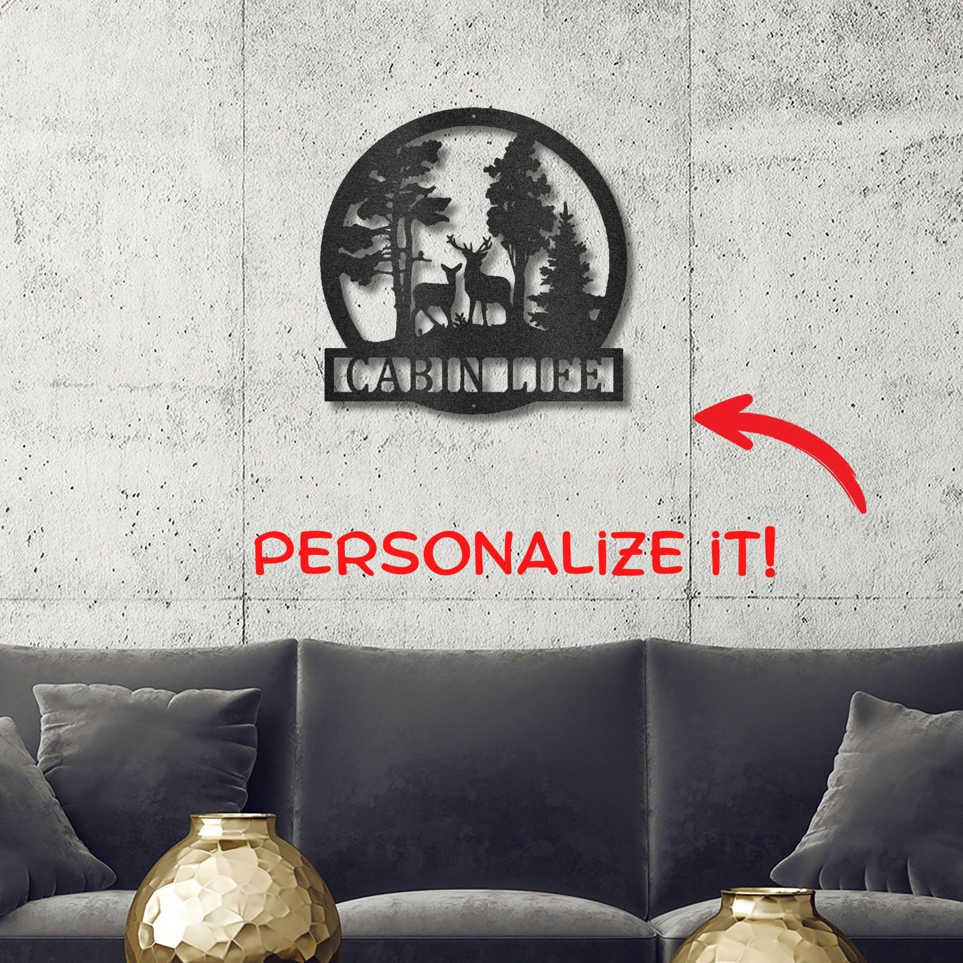 Deer in the Woods Custom Name Metal Art Wall Sign - Mallard Moon Gift Shop