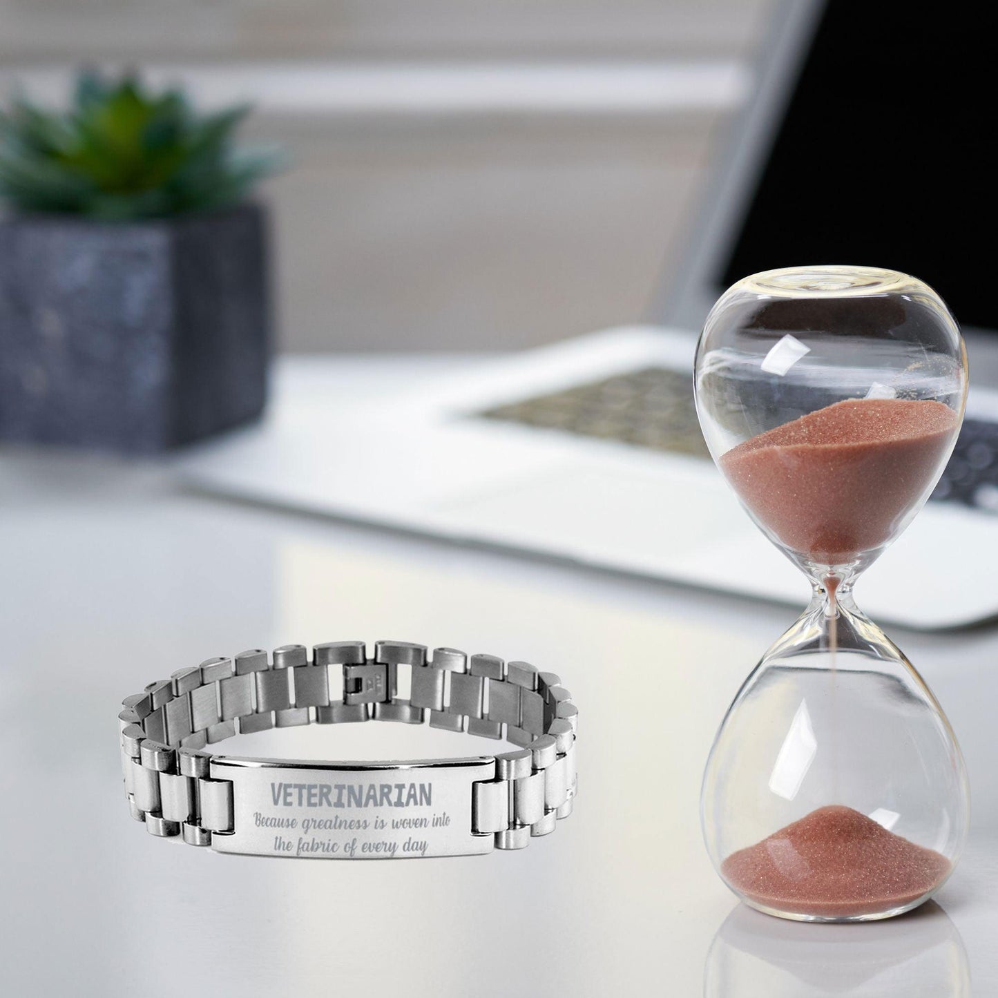 Sarcastic Veterinarian Ladder Stainless Steel Engraved Bracelet Christmas Holiday Birthday Gift, Because greatness is woven into the fabric of every day, Coworkers, Friends - Mallard Moon Gift Shop