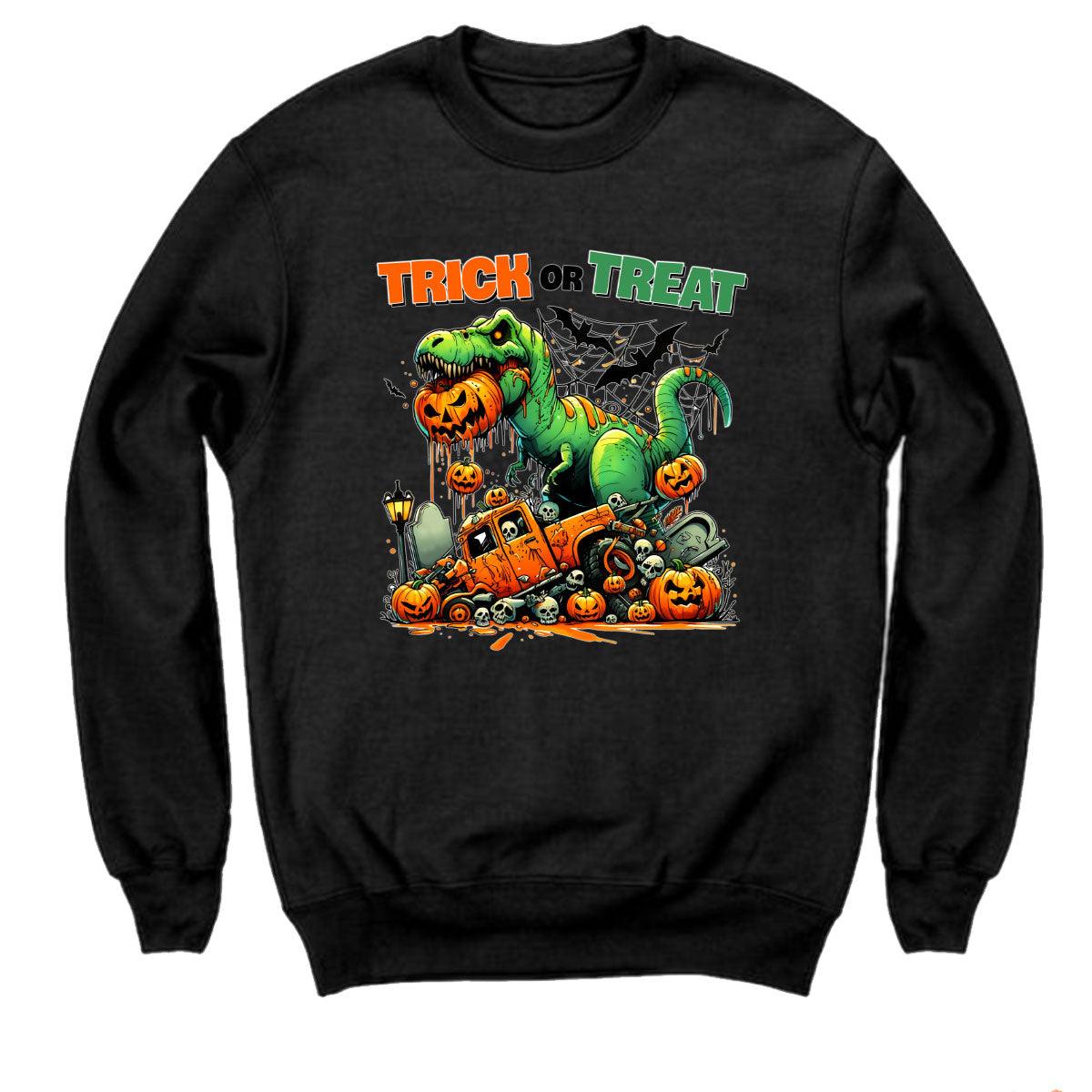 Halloween Trick or Treat Monster Dinosaur Youth Crewneck Sweatshirt - Mallard Moon Gift Shop