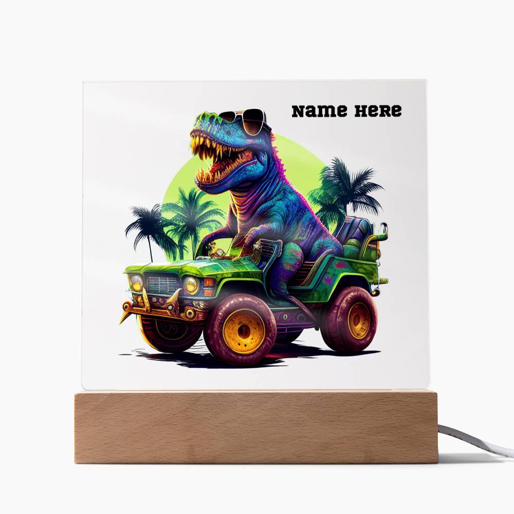 Dinosaur Monster Truck Personalized Acrylic Plaque Nightlight - Mallard Moon Gift Shop