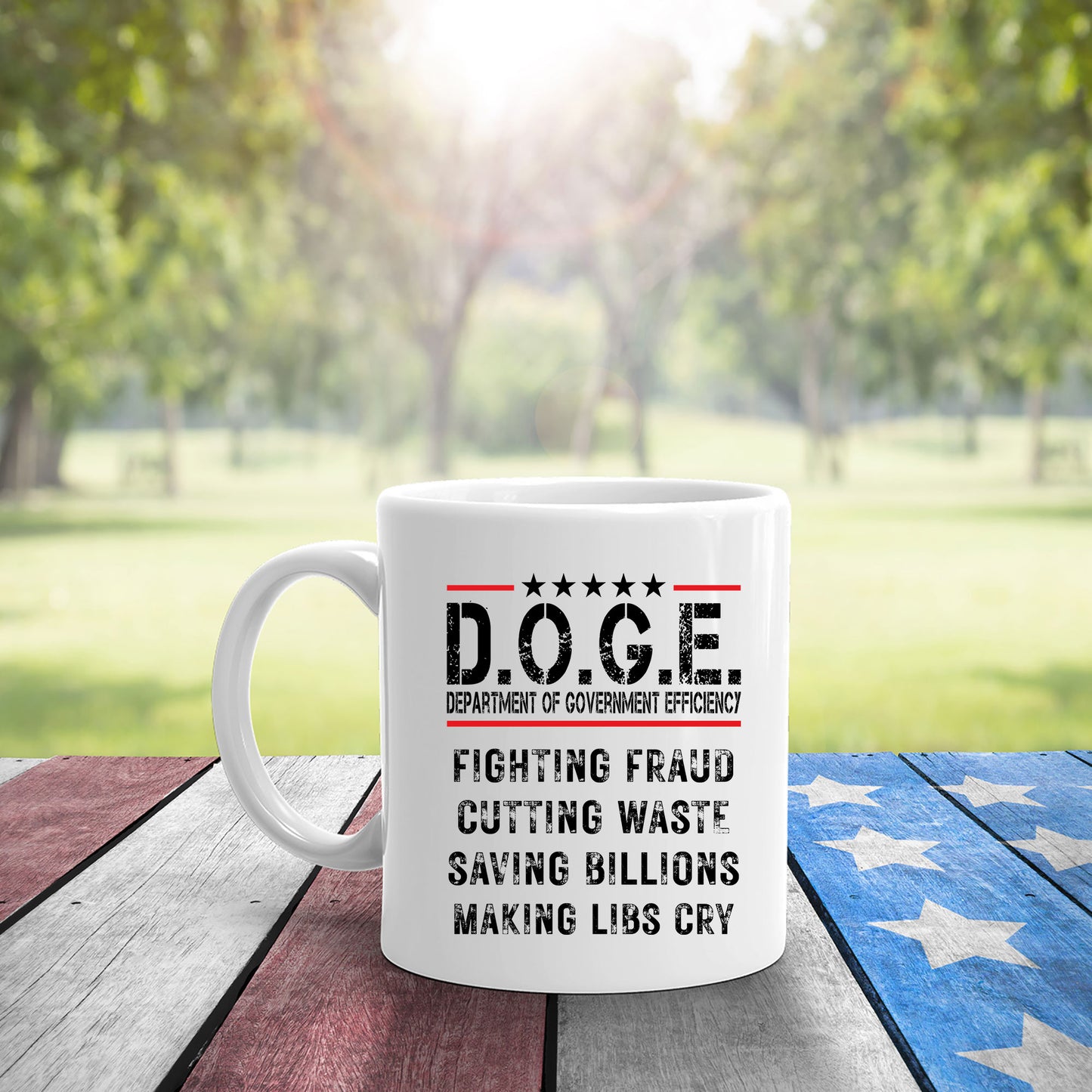 D.O.G.E. Coffee Mug – Funny Conservative Political Gift – Fighting Fraud, Cutting Waste, Saving Billions – 11oz & 15oz White Ceramic Cup - Mallard Moon Gift Shop