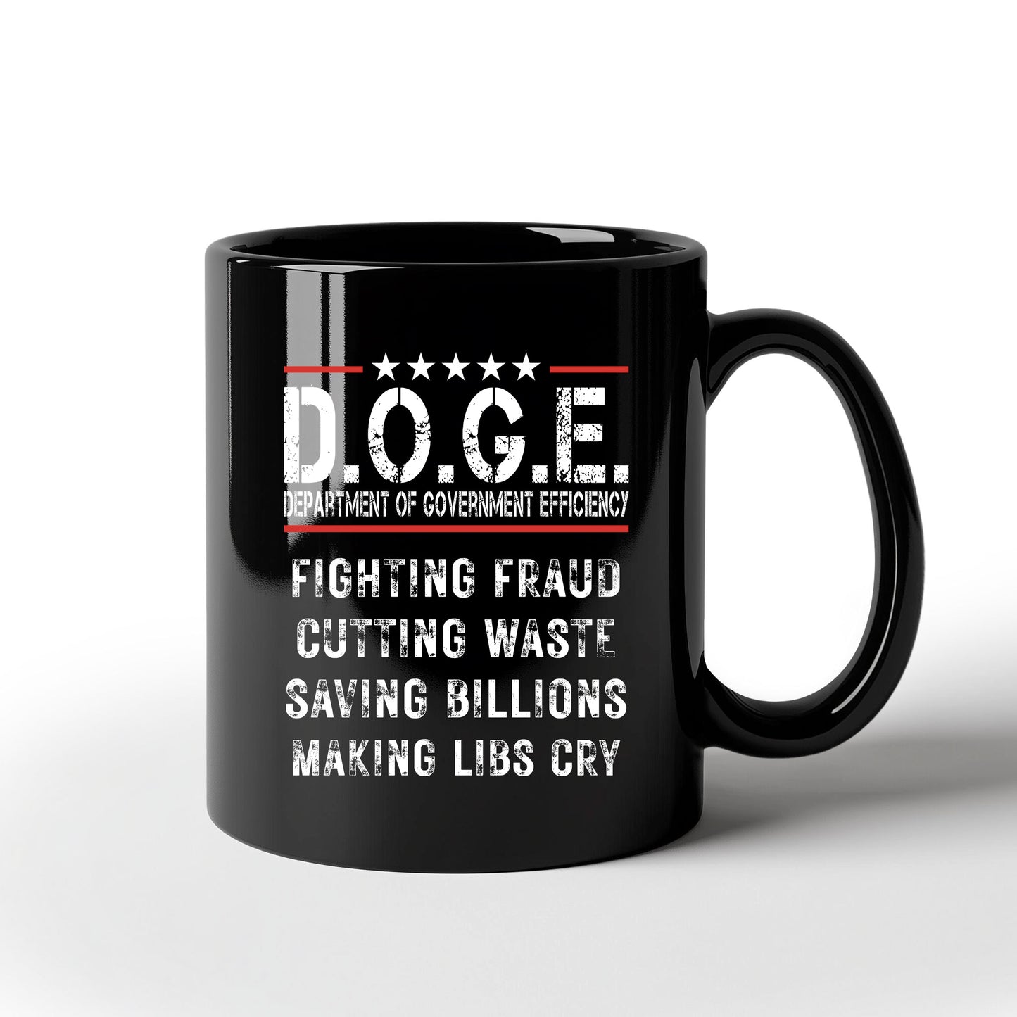 D.O.G.E. Coffee Mug – Funny Conservative Political Gift – Fighting Fraud, Cutting Waste, Saving Billions – 11oz & 15oz Black Ceramic Cup - Mallard Moon Gift Shop