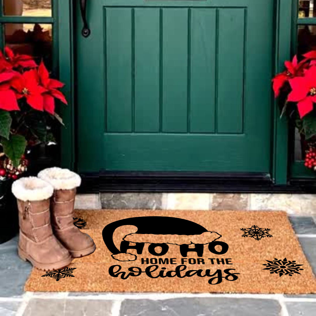 Ho Ho Home for the Holidays Christmas Doormat | Festive Santa Hat Coir Welcome Mat | Cozy Farmhouse Front Porch Décor