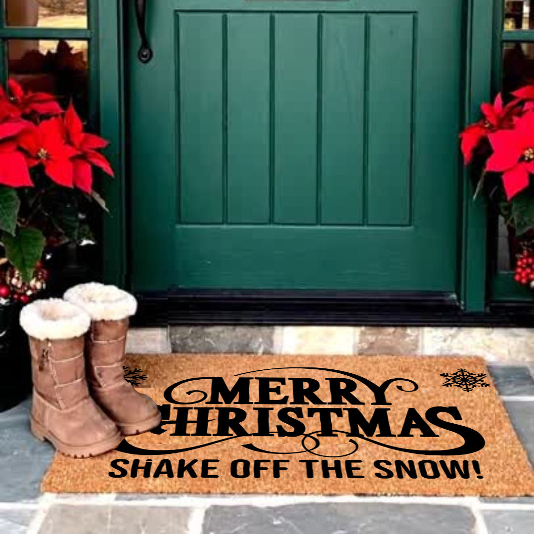 Merry Christmas – Shake Off the Snow! Holiday Doormat | Funny Christmas Coir Welcome Mat | Rustic Farmhouse Porch Décor