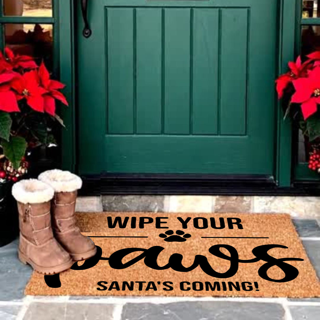 Wipe Your Paws – Santa’s Coming! Christmas Doormat | Funny Pet Holiday Welcome Mat | Rustic Farmhouse Dog Lover Porch Décor
