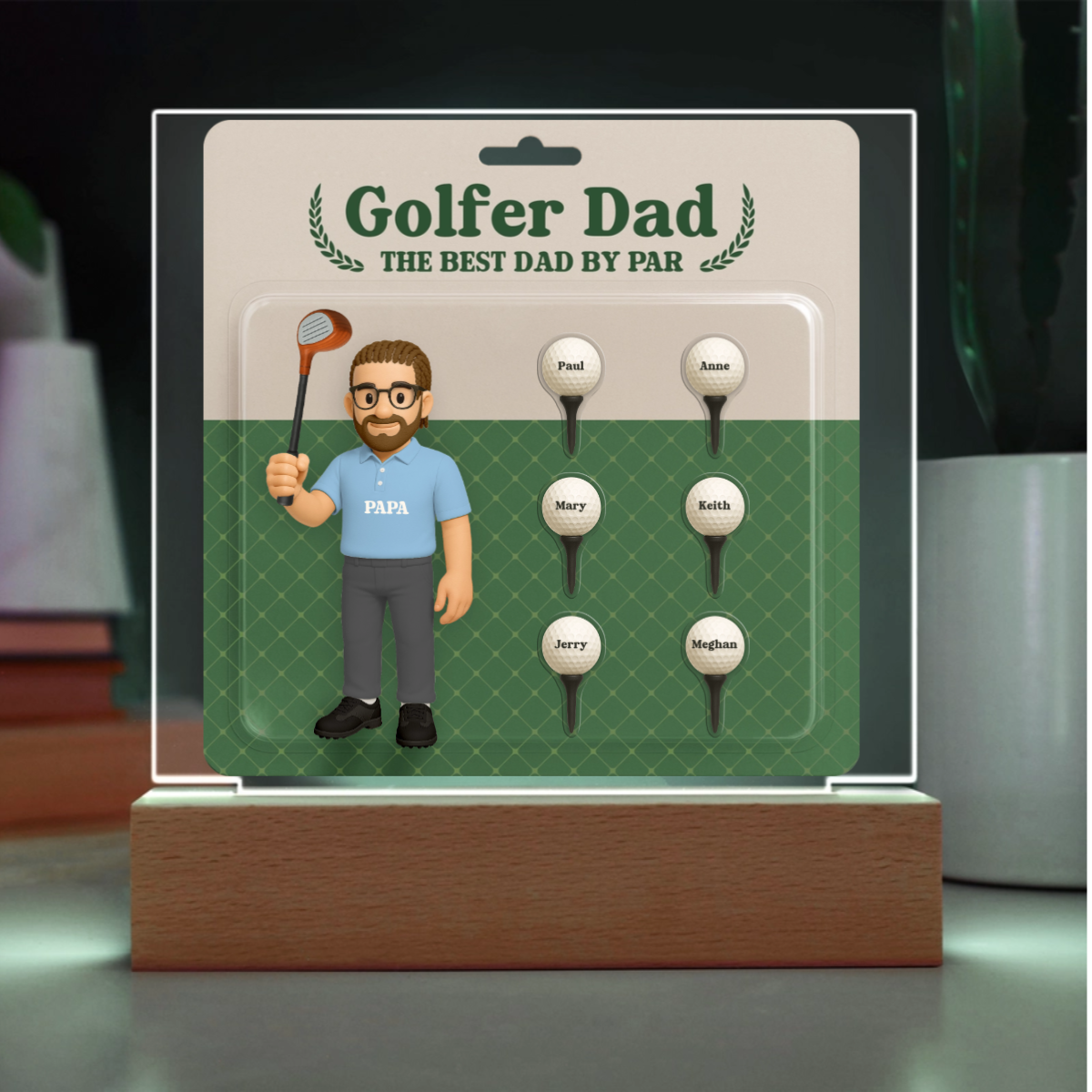 Golfer Dad Personalized Gift Plaque – Custom Golf Balls with Kids' Names – “The Best Dad by Par” Father's Day Gift from Children - Mallard Moon Gift Shop