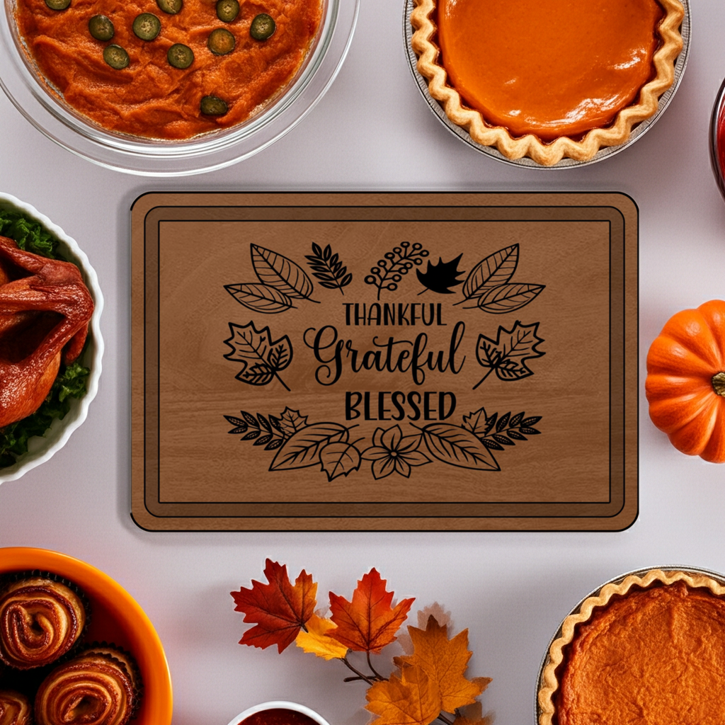 Engraved Wooden Cutting Board, Thankful Grateful Blessed Kitchen Decor, Personalized Gift for Thanksgiving, Wedding, Housewarming