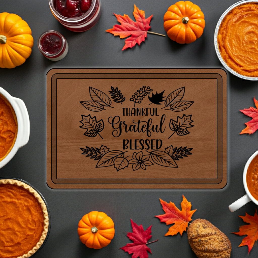 Engraved Wooden Cutting Board, Thankful Grateful Blessed Kitchen Decor, Personalized Gift for Thanksgiving, Wedding, Housewarming