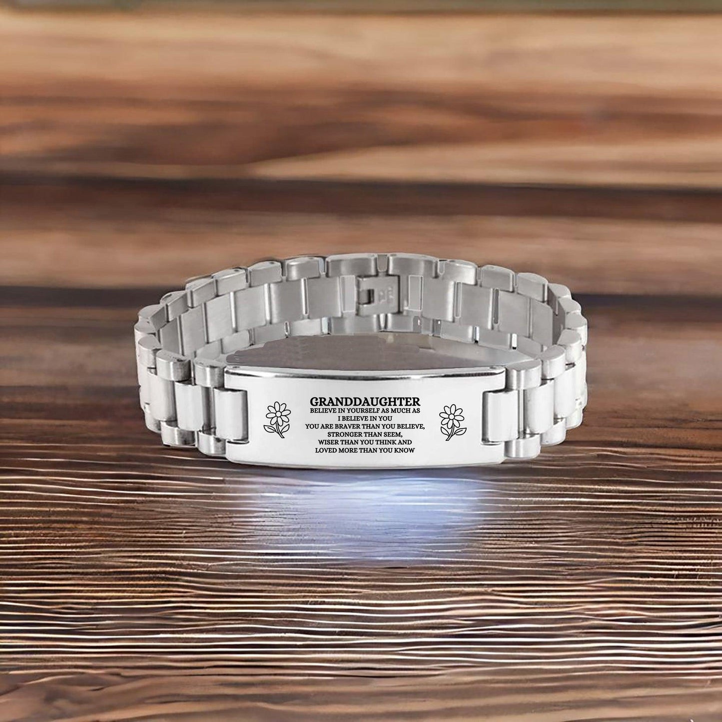 Granddaughter Engraved Ladder Stainless Steel Bracelet, Motivational Heartfelt Birthday, Christmas Holiday Gifts For Granddaughter, You are Braver than you Believe, Loved More than you Know - Mallard Moon Gift Shop