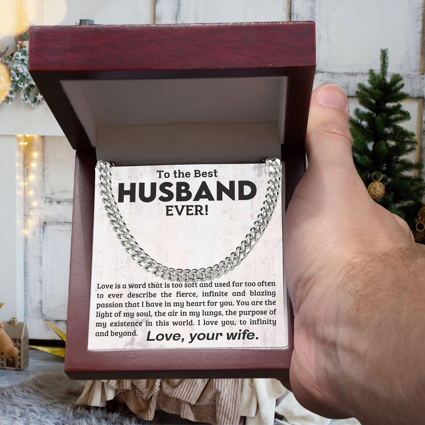 To My Husband -Love You to Infinity and Beyond - Cuban Link Chain Necklace - Mallard Moon Gift Shop