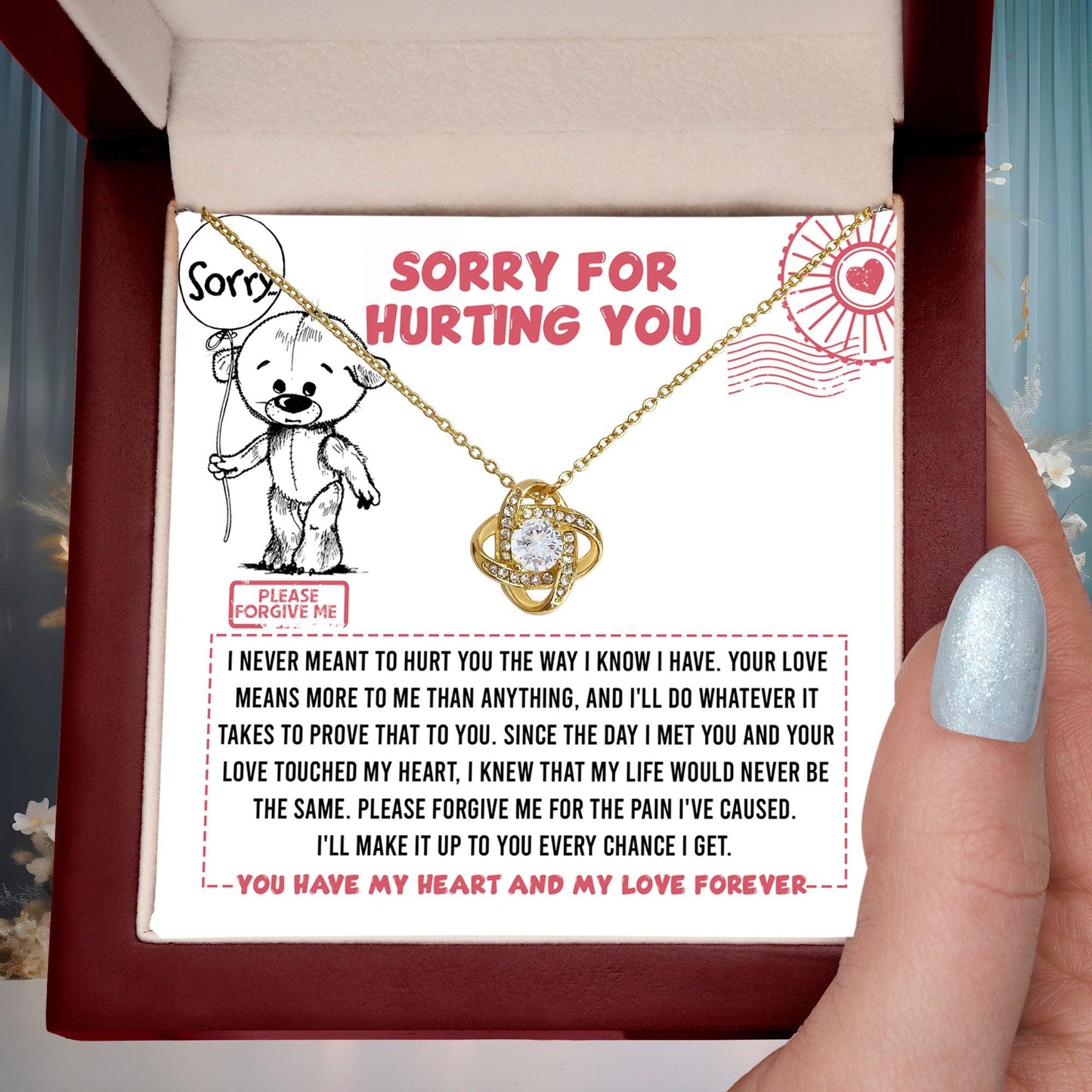 Apology Gift for Girlfriend, Wife, Soulmate - Sorry, Every Chance - Love Knot Pendant Necklace - Mallard Moon Gift Shop