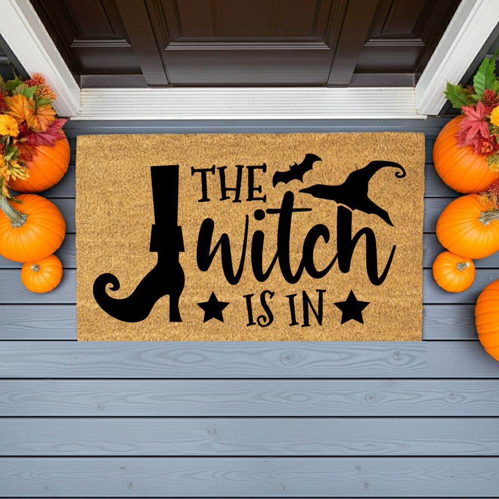 The Witch Is In Doormat – Funny Witch Halloween Outdoor Coir Mat Décor