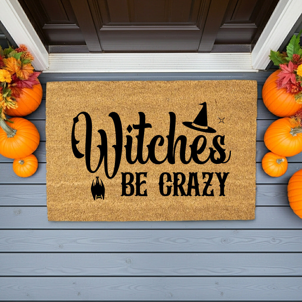 Witches Be Crazy Coir Doormat – Funny Witch Halloween Welcome Mat | Spooky Fall Front Porch Decor | Rustic Farmhouse Entry Rug - Mallard Moon