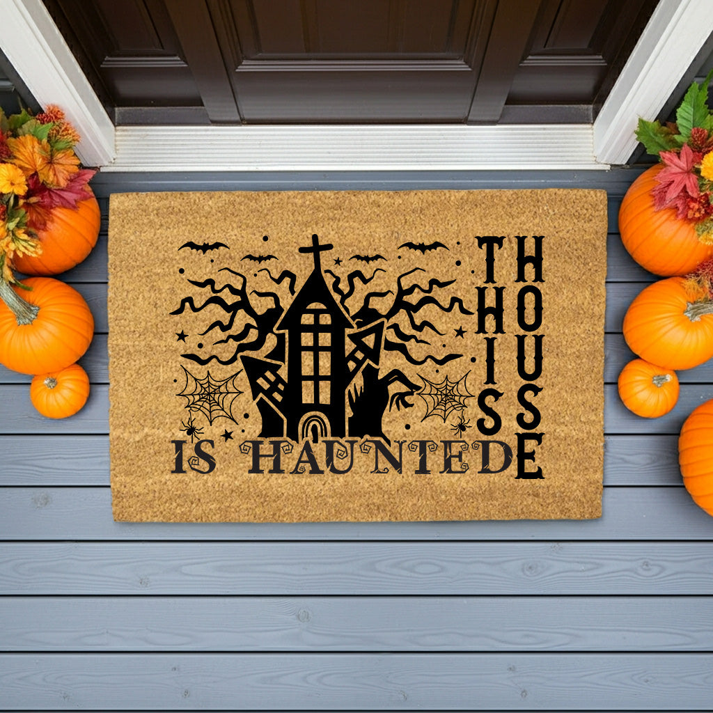 This House Is Haunted Coir Doormat – Haunted House Halloween Welcome Mat | Spooky Front Porch Decor | Rustic Fall Entryway Rug