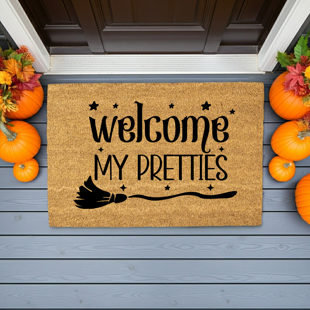 Welcome My Pretties Coir Doormat – Witchy Halloween Welcome Mat | Funny Front Porch Decor | Rustic Fall Entryway Rug - Mallard Moon
