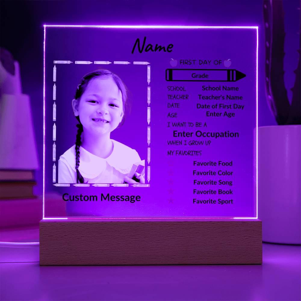 First Day of School Personalized Photo Acrylic Keepsake Plaque - Mallard Moon Gift Shop