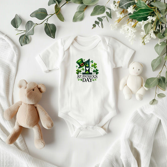 Lucky First St. Patrick’s Day Baby Bodysuit – Cute Shamrock & Leprechaun Hat Onesie – Soft Cotton Infant Romper – Newborn Irish Holiday Outfit & Gift - Mallard Moon Gift Shop