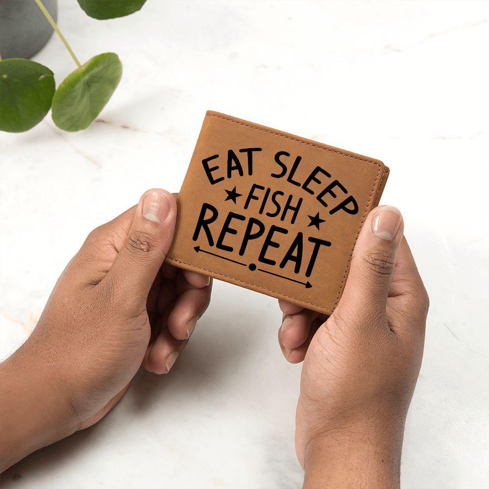Fisherman Gift - Eat Sleep Fish Repeat Leather Wallet - Mallard Moon Gift Shop