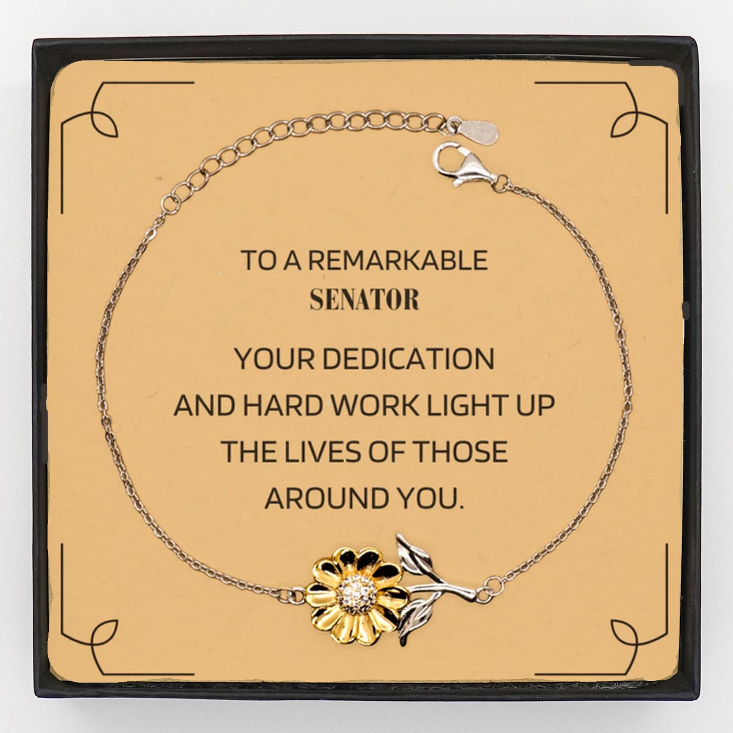 Senator Sunflower Bracelet – Sterling Silver & 18k Gold-Plated Pendant with Gift Box & Message Card – Thoughtful Appreciation Gift for Women in Public Service - Mallard Moon Gift Shop