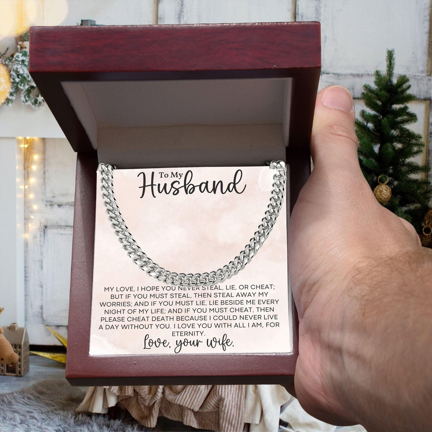 To My Husband Love for all Eternity - Cuban Link Chain Necklace - Mallard Moon Gift Shop