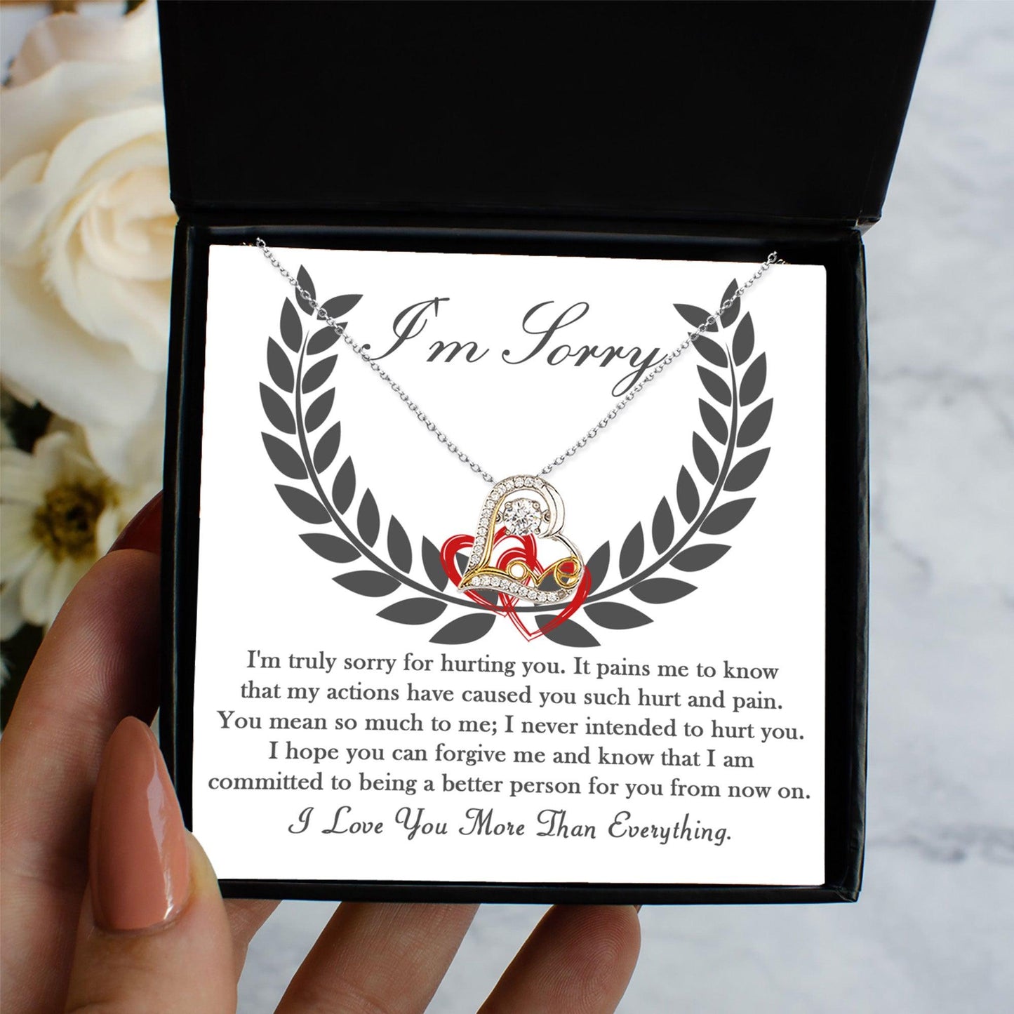 Apology Gift for Girlfriend, Wife, Soulmate - Sorry, From Now On - Love Dancing Heart Pendant Necklace - Mallard Moon Gift Shop
