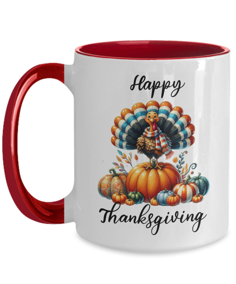 Happy Thanksgiving Turkey and Pumpkin Two-toned Ceramic Coffee Mug - Mallard Moon Gift Shop
