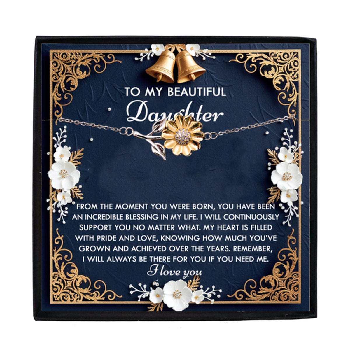 Daughter Sunflower Bracelet - My Pride and Joy – 925 Sterling Silver with 18K Gold-Plated Petals – Elegant Jewelry Gift from Parent – Includes Heartfelt Message Card - Mallard Moon Gift Shop