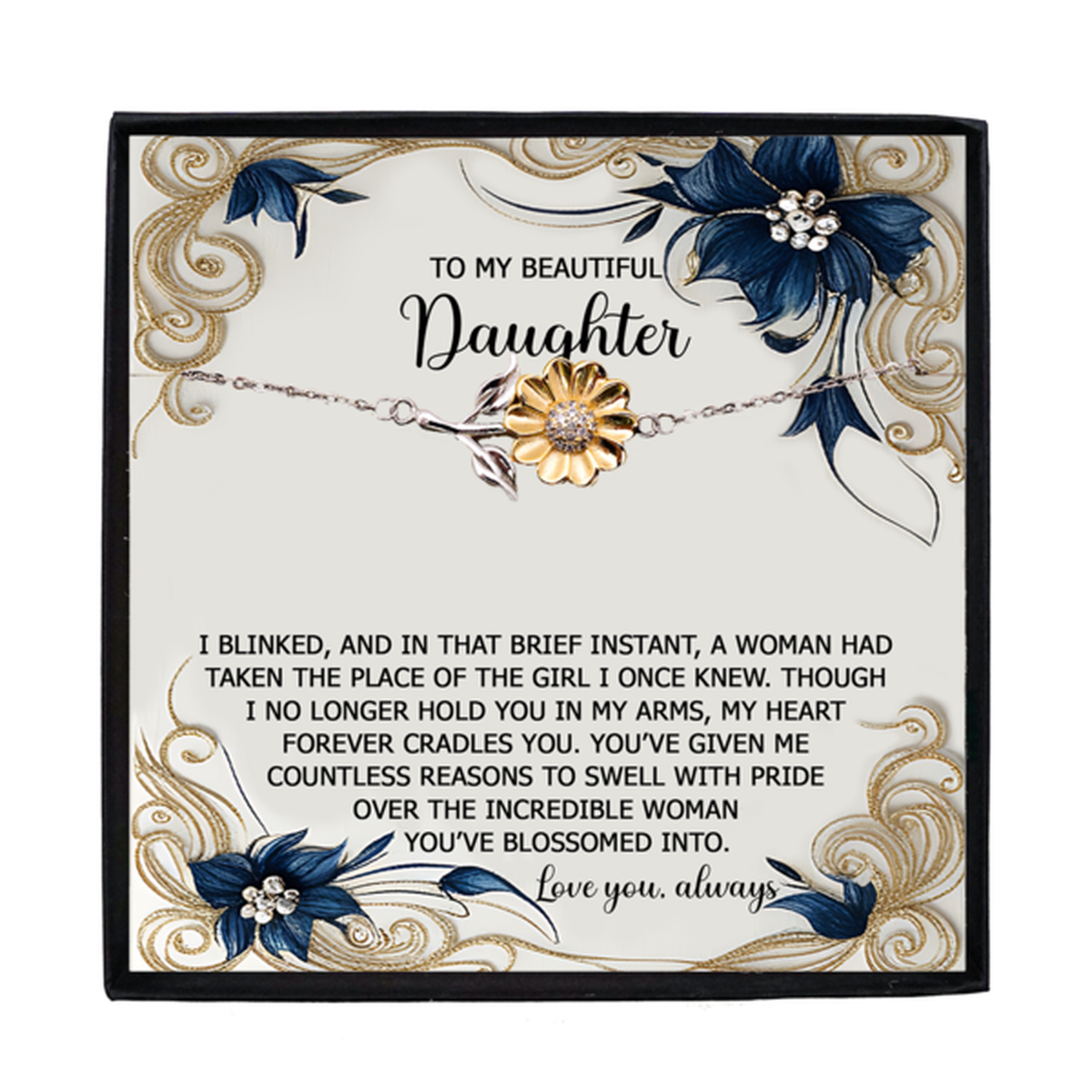 Sunflower Bracelet for Daughter - I Blinked - 925 Sterling Silver with 18K Gold-Plated Petals – Meaningful Jewelry Gift from Parent – Includes Heartfelt Message Card - Mallard Moon Gift Shop