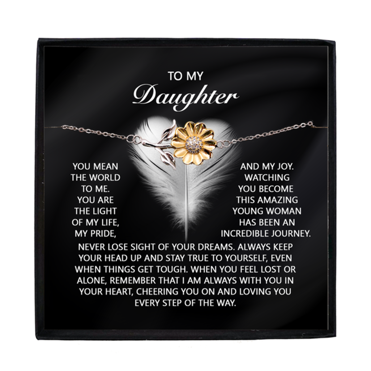 Daughter Sunflower Bracelet- My Pride and Joy – 925 Sterling Silver with 18K Gold-Plated Petals – Inspirational Jewelry Gift from Parent – Includes Heartfelt Message Card - Mallard Moon Gift Shop