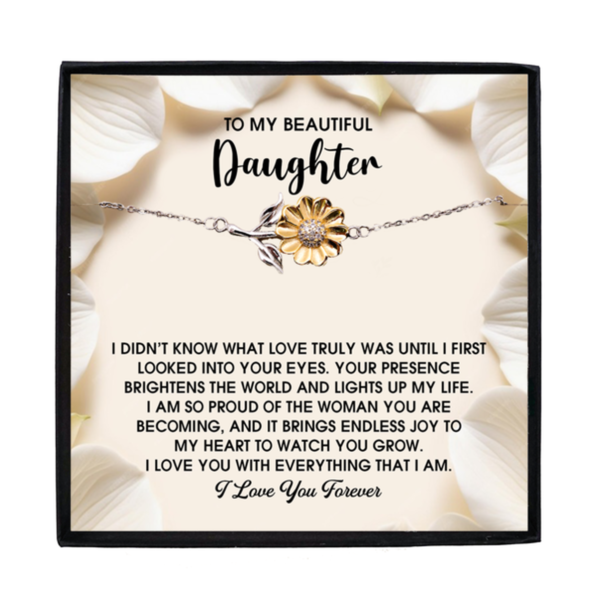 Daughter Sunflower Bracelet - Proud of You – 925 Sterling Silver with 18K Gold-Plated Petals – Meaningful Jewelry Gift from Parent – Includes Heartfelt Message Card - Mallard Moon Gift Shop
