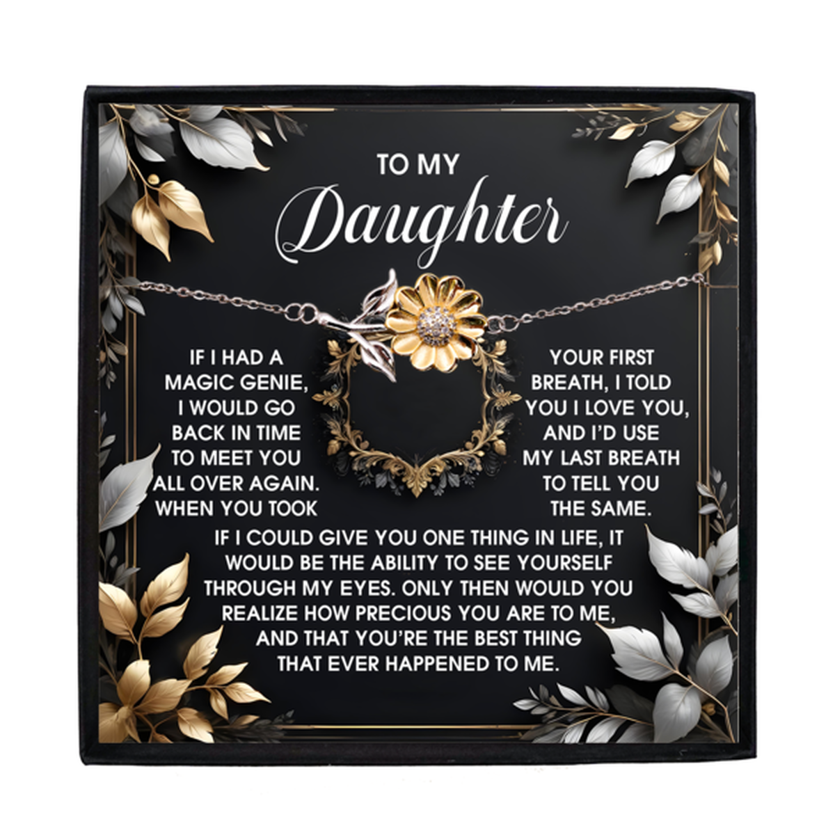 Daughter Sunflower Bracelet Sterling Silver with 18K Gold-Plated Petals – Sentimental Birthday, Graduation Christmas Jewelry Gift from Parent – Includes Heartfelt Message Card - Mallard Moon Gift Shop