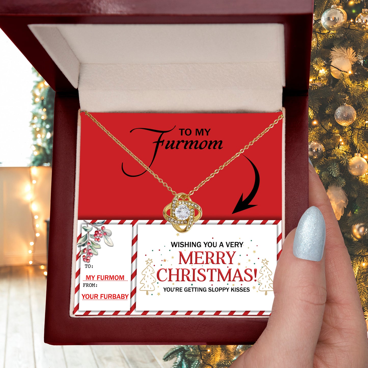 Gift for Furmom - Sloppy Kisses - Love Knot Pendant Necklace - Mallard Moon Gift Shop