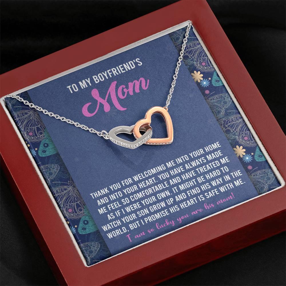 Gift for Boyfriend's Mom Interlocking Hearts Necklace with Heartfelt Message Card I Promise He is Safe with Me - Mallard Moon Gift Shop