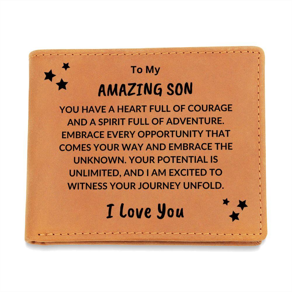 Gift for Son Heart Full of Courage Custom Leather Wallet - Mallard Moon Gift Shop