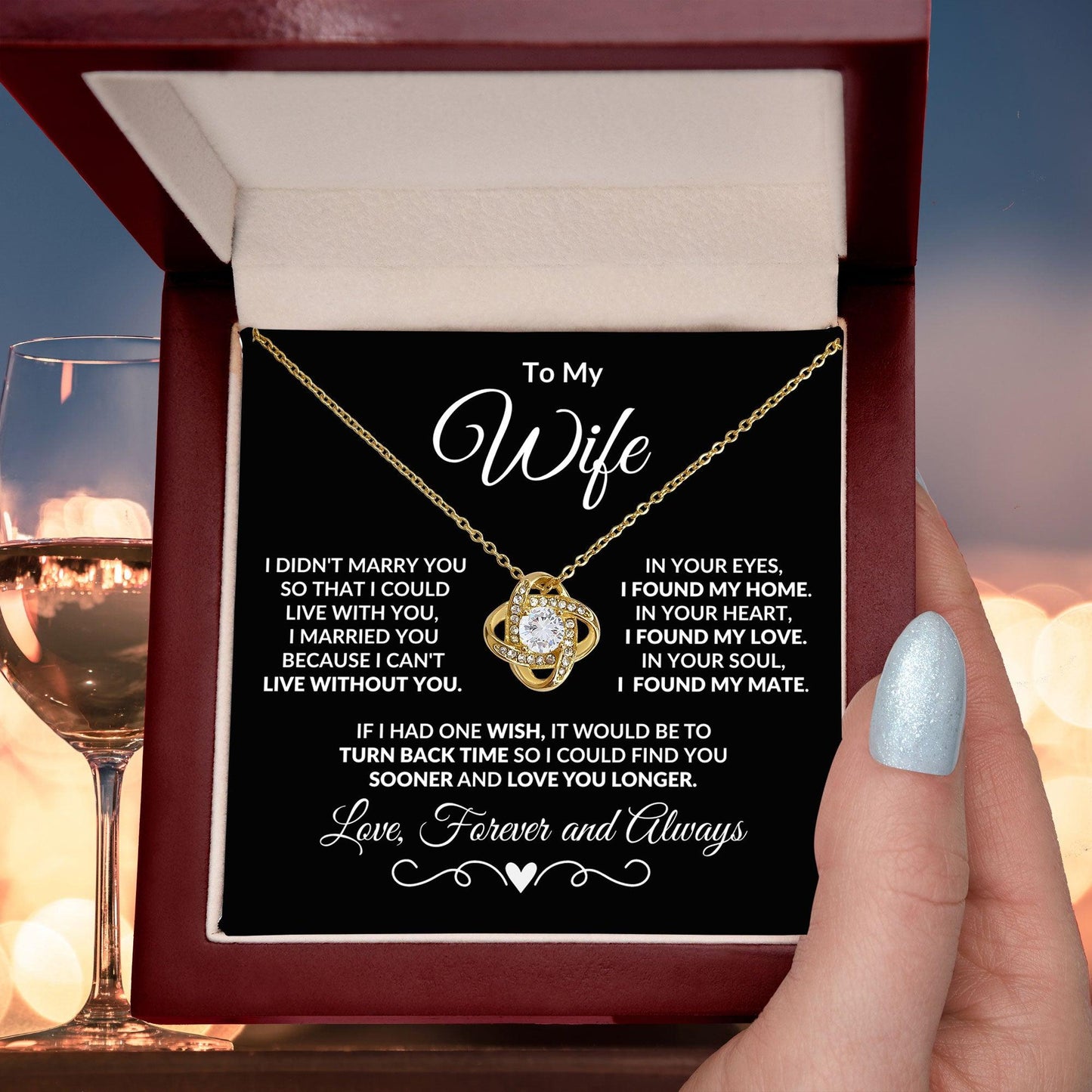 Gift for Wife - I Can't Live without You - Love Knot Pendant Necklace with Message and Gift Box - Mallard Moon Gift Shop