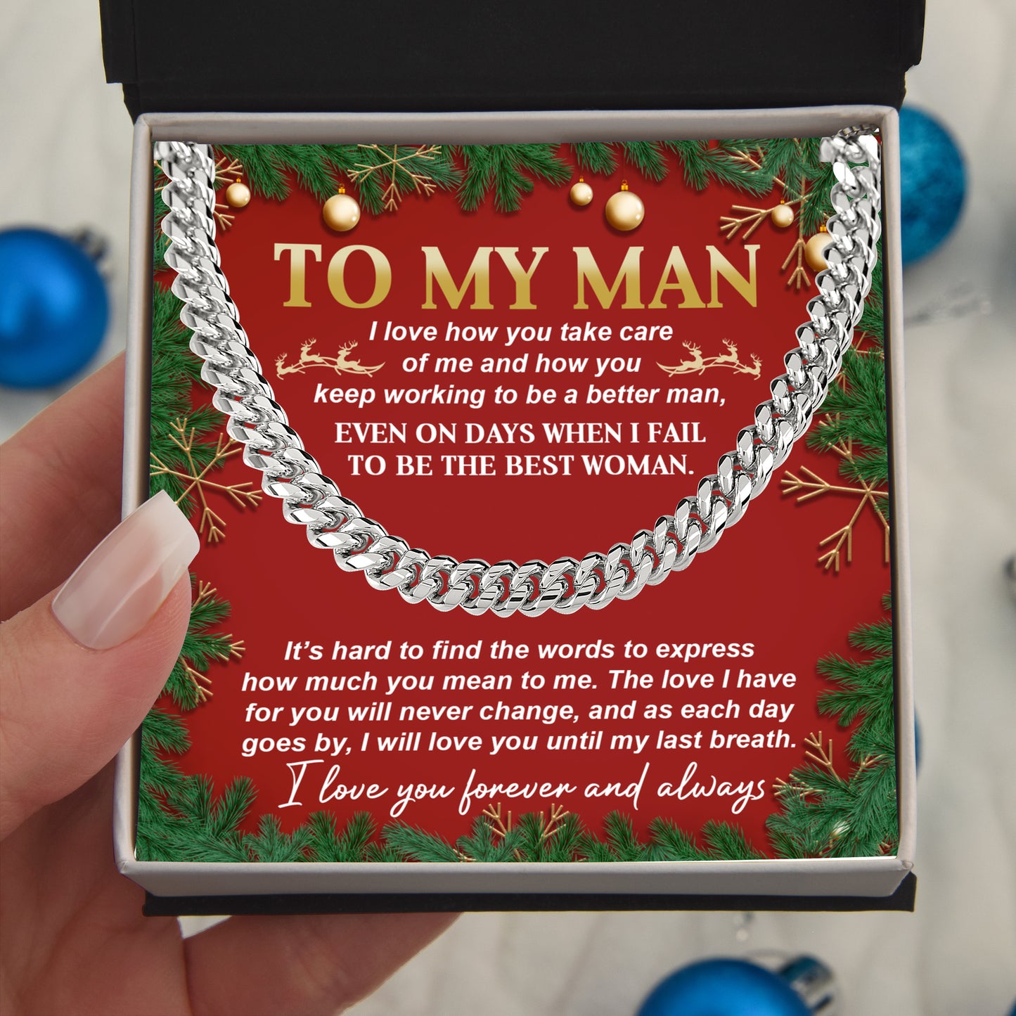 Gift for My Man - Never Change - Cuban Link Chain Necklace - Mallard Moon Gift Shop