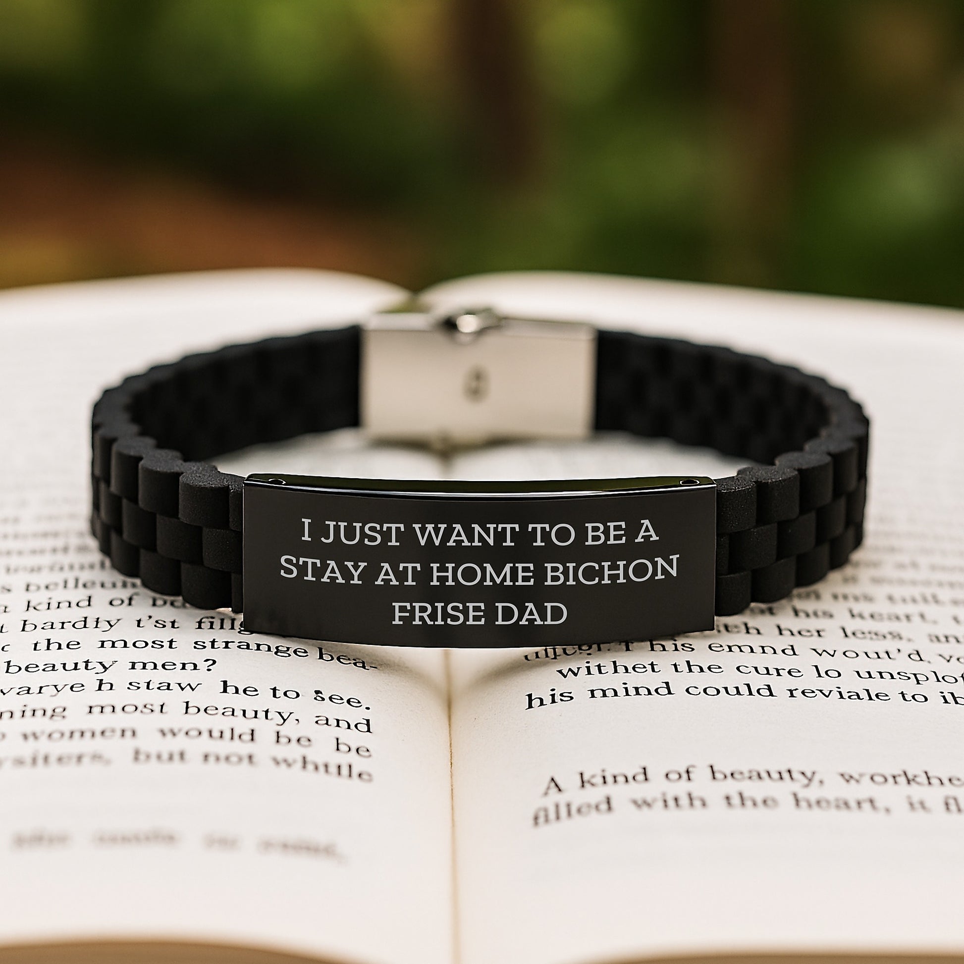 Funny Bichon Frise Dog Gifts for Men from I Just Want To Be A Stay At Home Bichon Frise Dad, Graduation Unique Gifts, Glide lock Clasp Bracelet - Image 2