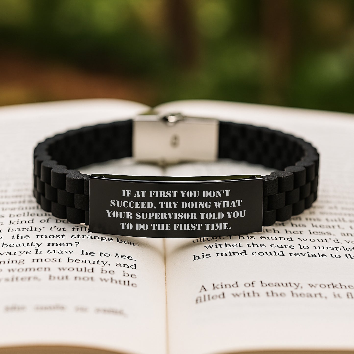 Funny Supervisor Quotes Glide lock Clasp Bracelet, Gifts from Men to Supervisor for Graduation, Adjustable Black Silicone Stainless Steel, Perfect Inspirational Motivational Quote for Coworkers - Image 2