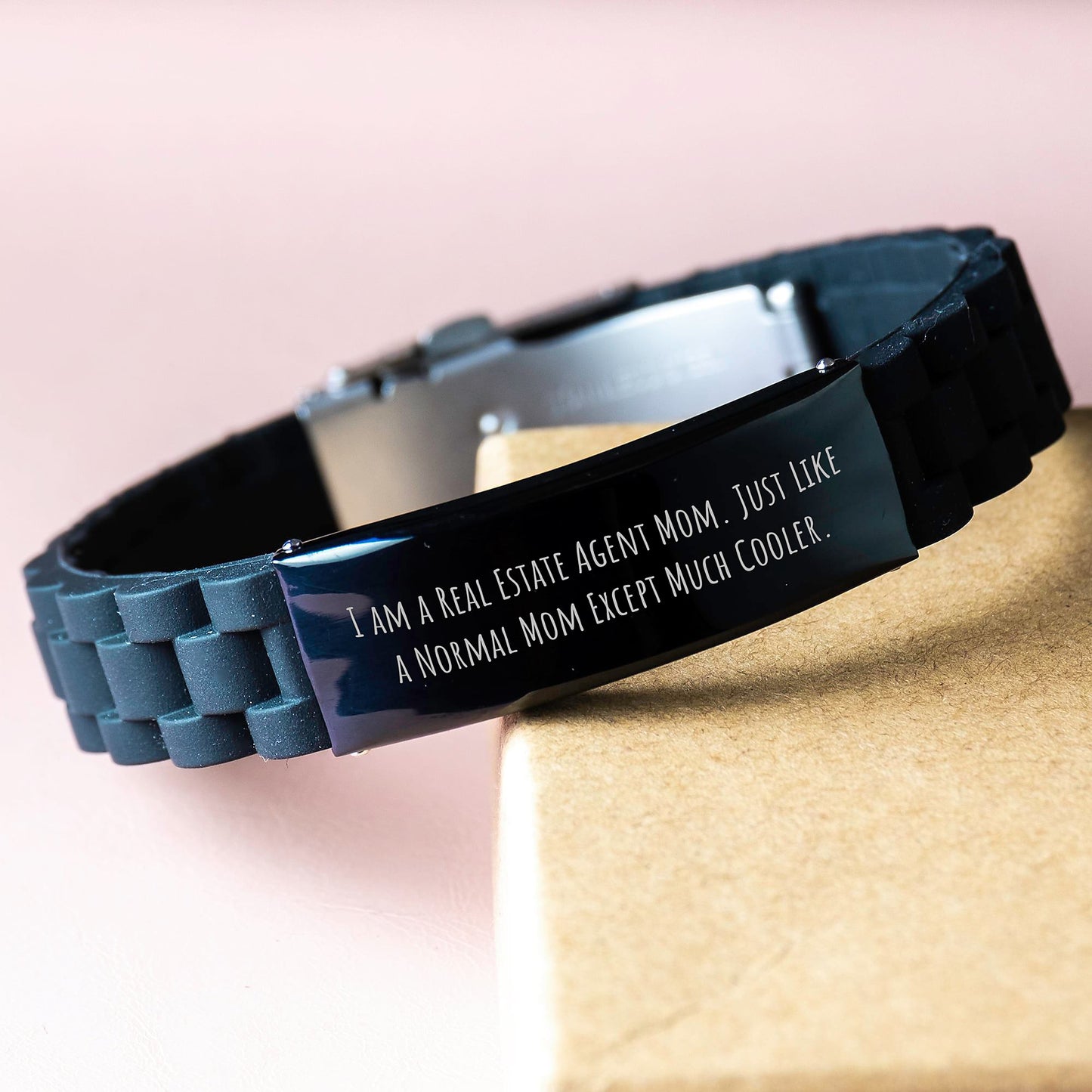 Gifts from Mom for Real Estate Agent Graduation, Funny Quote Inspired Adjustable Glide lock Clasp Silicone Stainless Steel Black Bracelet, Unique Real Estate Agent Gifts for Women - Image 3