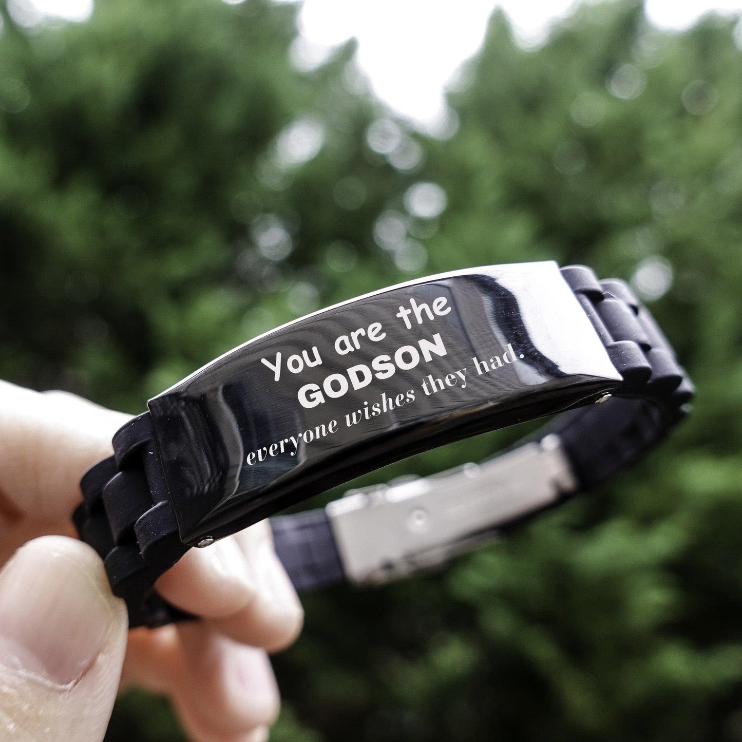 Godson Black Glidelock Clasp Bracelet, Everyone wishes they had, Inspirational Bracelet For Godson, Godson Gifts, Birthday Christmas Unique Gifts For Godson - Mallard Moon Gift Shop