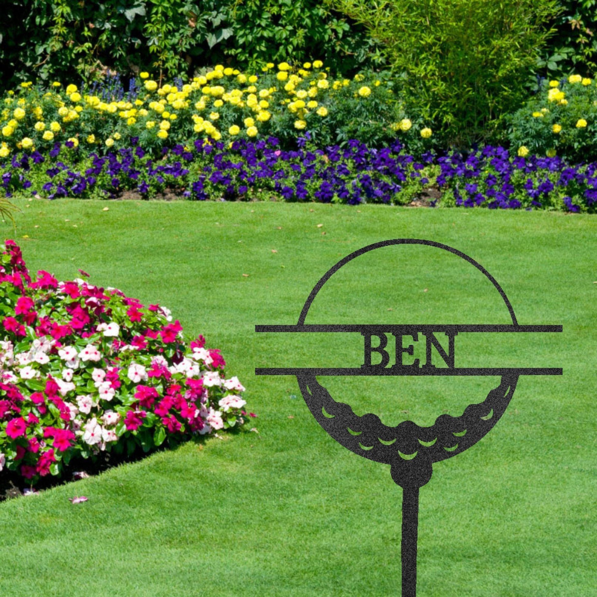 Golf Ball Tee Personalized Name Address Outdoor Steel Stake Sign Metal Art Yard Sign - Mallard Moon Gift Shop