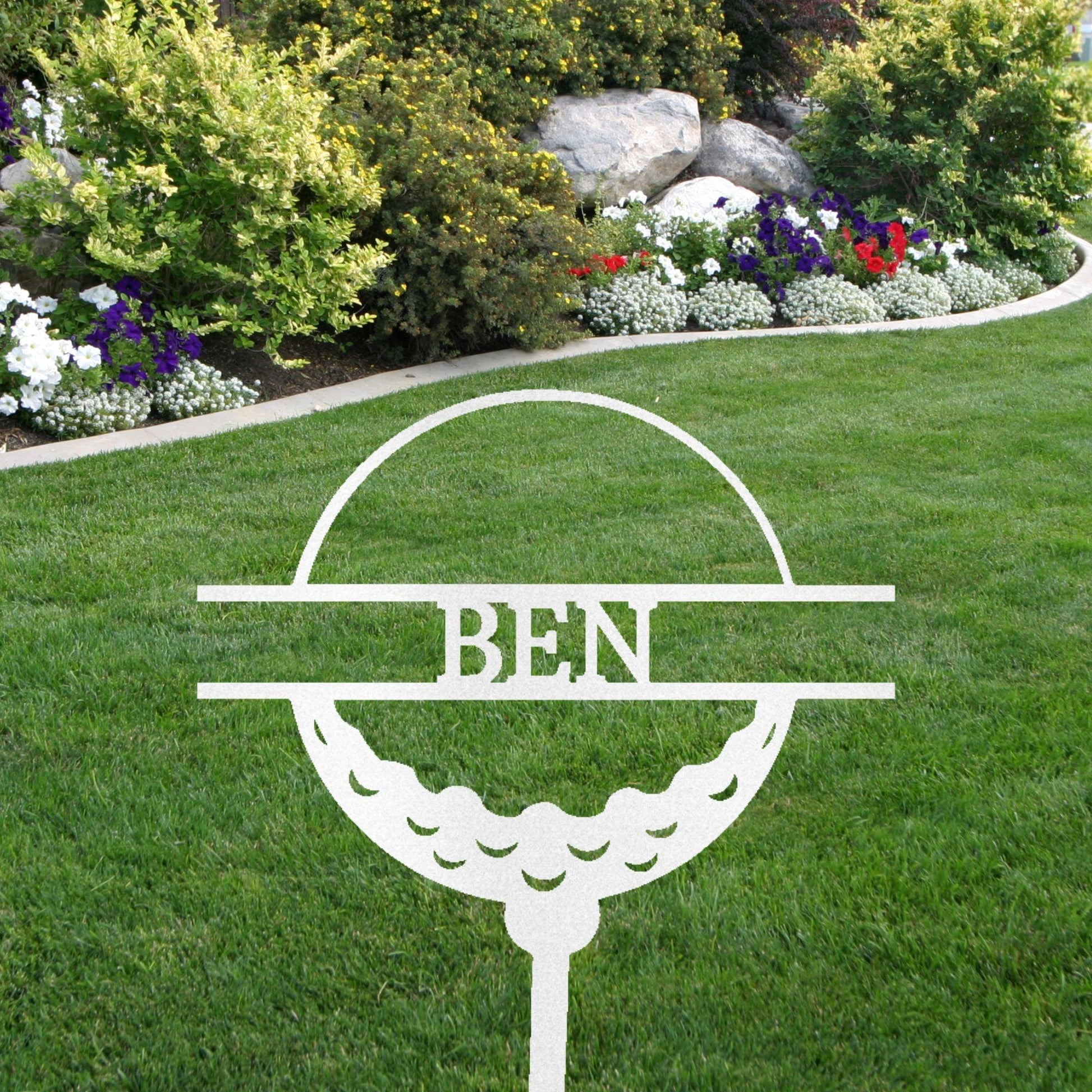 Golf Ball Tee Personalized Name Address Outdoor Steel Stake Sign Metal Art Yard Sign - Mallard Moon Gift Shop