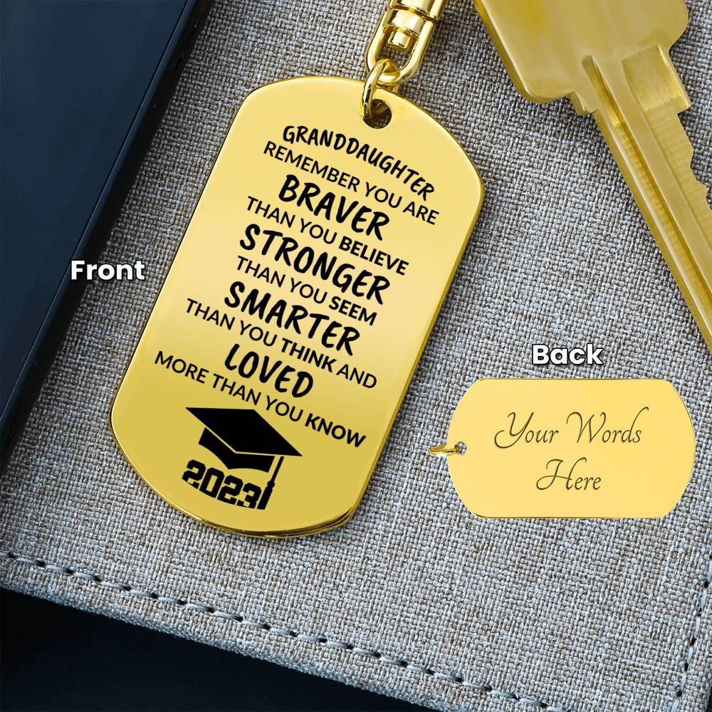 Granddaughter Graduation Cap 2023 Engraved Keychain - Mallard Moon Gift Shop