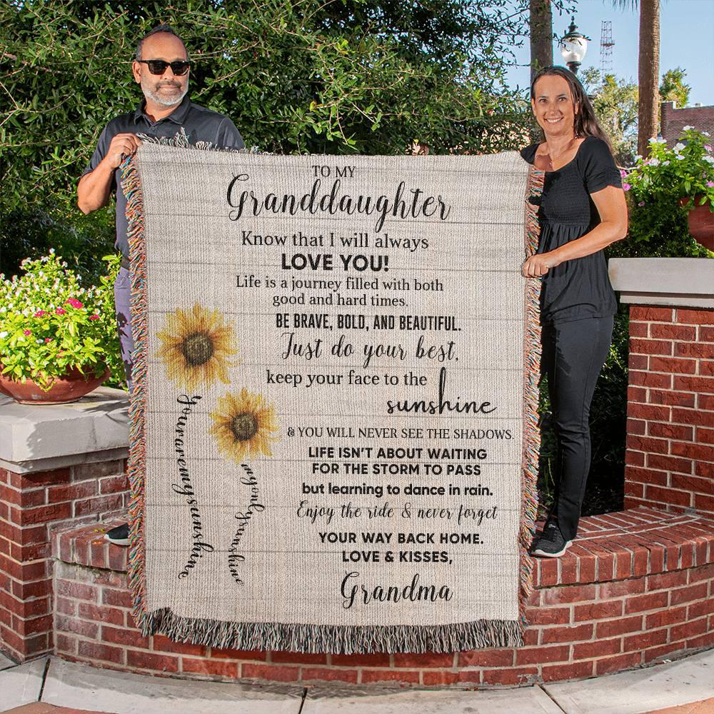 Granddaughter Keepsake Gift - Know that I Will Always Love You - Personalized Heirloom Woven Cotton Blanket - Mallard Moon Gift Shop