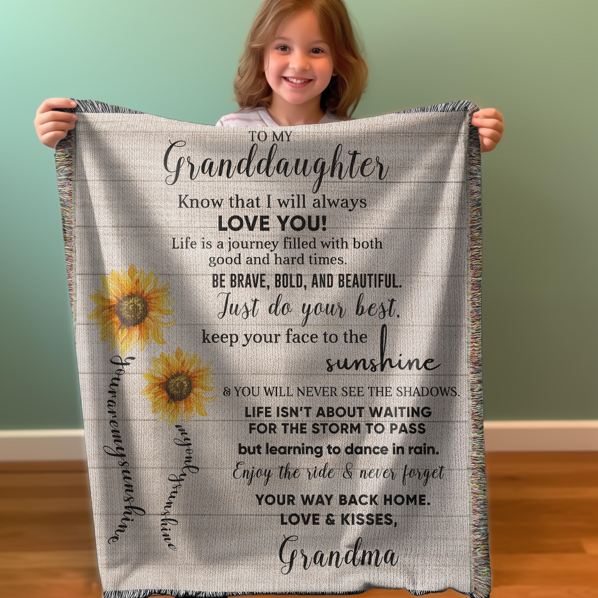 Granddaughter Keepsake Gift - Know that I Will Always Love You - Personalized Heirloom Woven Cotton Blanket - Mallard Moon Gift Shop